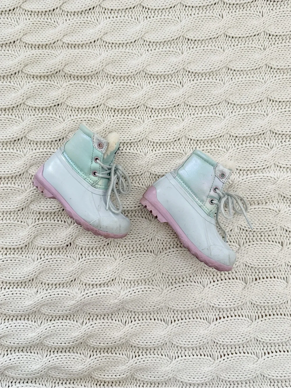 Sperry Kids Mint Green and Pink Lace-Up Ankle Boots